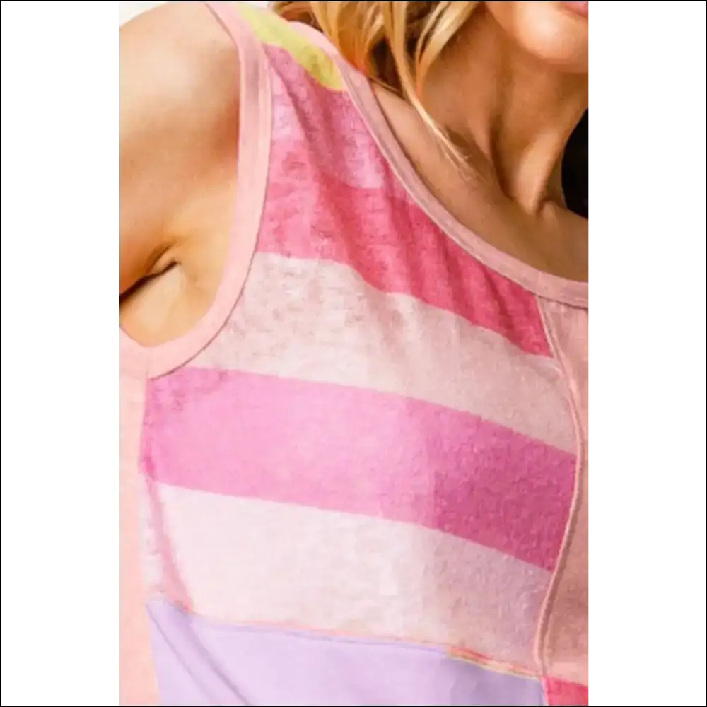 Bibi Color Block & Striped Round Neck Tank - Tops on Sale Worldwide Shipping