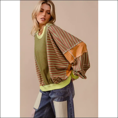 Bibi Color Block Striped Sweatshirt – Trendy & Chic - Sweatshirts Hoodies on Sale Worldwide Shipping