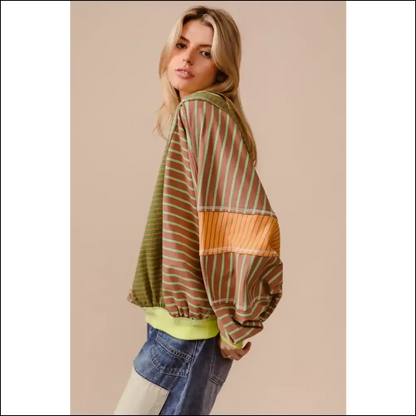 Bibi Color Block Striped Sweatshirt – Trendy & Chic - Sweatshirts Hoodies on Sale Worldwide Shipping