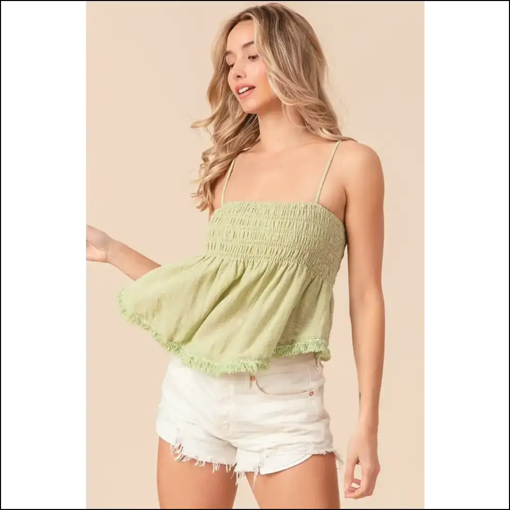 Bibi Fringed Hem Smocked Cami - Trendy & Chic - Tank Tops on Sale Worldwide Shipping