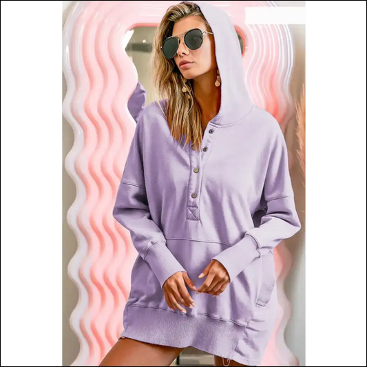 Bibi Half Snap Dropped Shoulder Hoodie - Lavender / s - Hoodies Sweatshirts & on Sale Worldwide Shipping