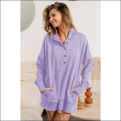 Bibi Half Snap Dropped Shoulder Hoodie - Hoodies Sweatshirts & on Sale Worldwide Shipping