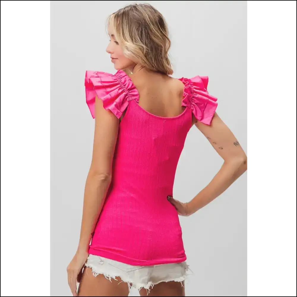 Bibi Ruffled Shoulder: Elegance for the Wild Child in All of Us! 😜 - Tank Tops on Sale Worldwide Shipping