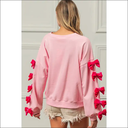 Bibi Velvet Ribbon Bows Long Sleeve Sweatshirt - Sweatshirts & Hoodies on Sale Worldwide Shipping