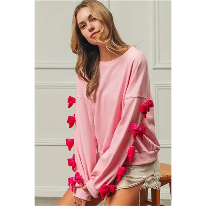 Bibi Velvet Ribbon Bows Long Sleeve Sweatshirt - Sweatshirts & Hoodies on Sale Worldwide Shipping