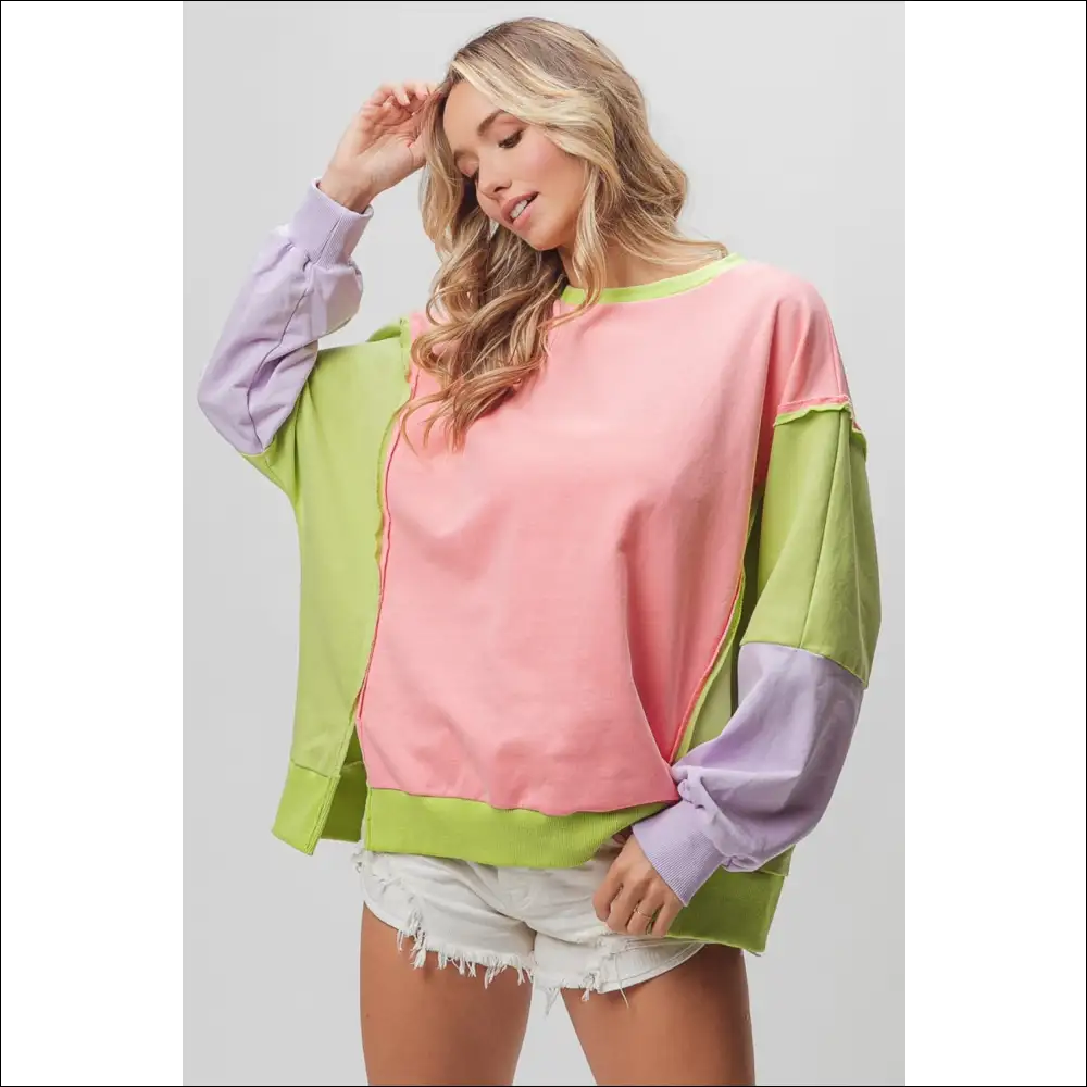 Bibi Washed Color Block Sweatshirt - Sweatshirts & Hoodies on Sale Worldwide Shipping