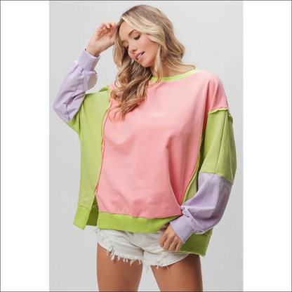Bibi Washed Color Block Sweatshirt - Sweatshirts & Hoodies on Sale Worldwide Shipping