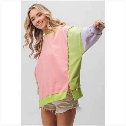 Bibi Washed Color Block Sweatshirt - Sweatshirts & Hoodies on Sale Worldwide Shipping