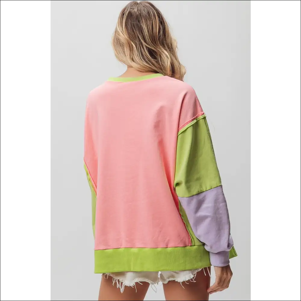 Bibi Washed Color Block Sweatshirt - Sweatshirts & Hoodies on Sale Worldwide Shipping