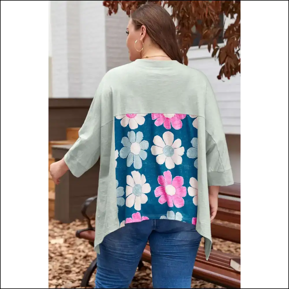 Big Bloom Energy: Plus Size Flower Patchwork Top 🌼 - Tops on Sale Worldwide Shipping
