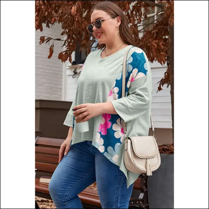 Big Bloom Energy: Plus Size Flower Patchwork Top 🌼 - Tops on Sale Worldwide Shipping