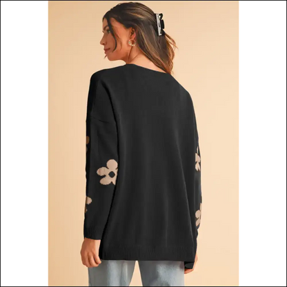 Black 60s Vintage Flower Drop Shoulder Cardigan: Needful Things 🌼 - Pink / s - Cardigans on Sale Worldwide Shipping