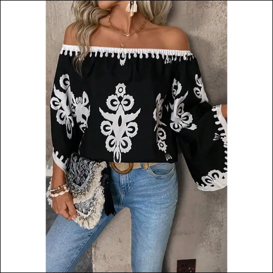 Black Abstract Print Blouse Bohemian Rhapsody in Fabric - s - Blouses on Sale Worldwide Shipping