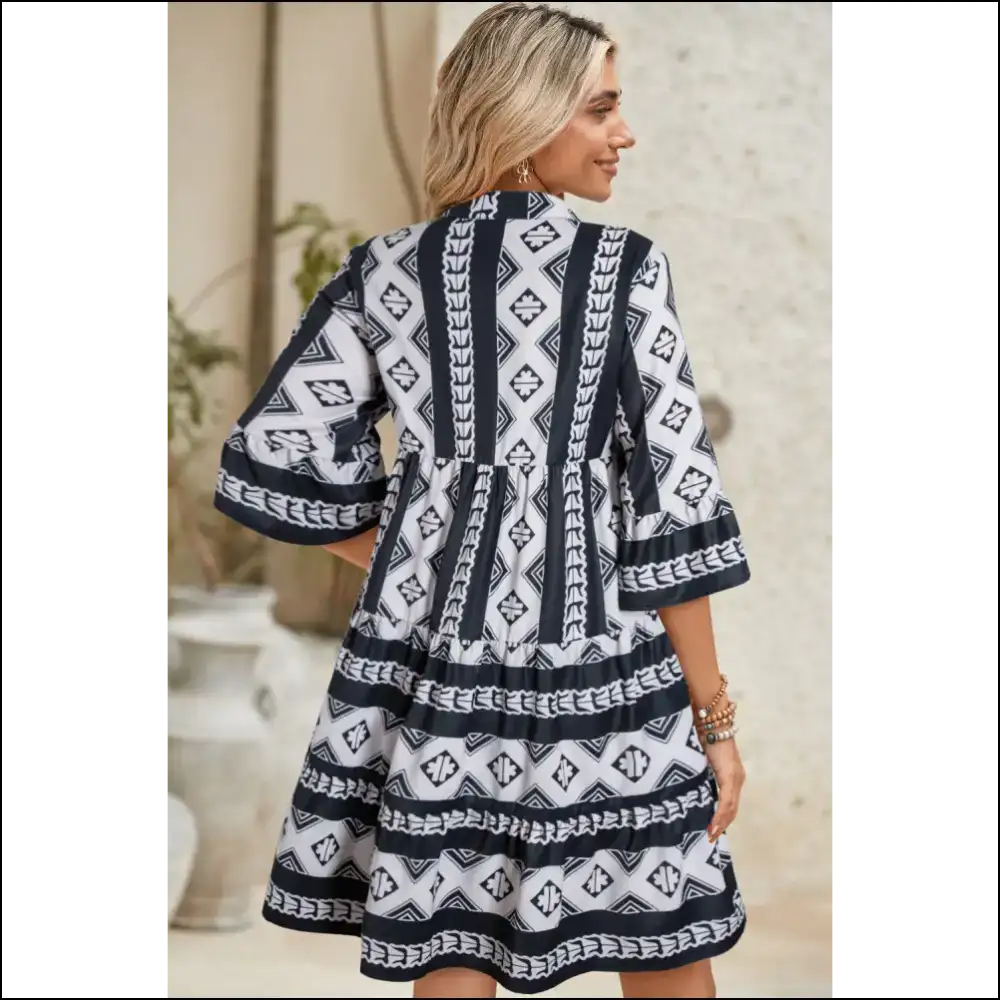 Black Abstract Print Boho Dress: Dress Like you Own the Place 😈 Needful Things - Short Dresses on Sale Worldwide Shipping