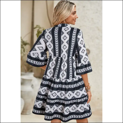 Black Abstract Print Boho Dress: Dress Like you Own the Place 😈 Needful Things - Short Dresses on Sale Worldwide Shipping