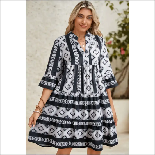 Black Abstract Print Boho Dress: Dress Like you Own the Place 😈 Needful Things - s - Short Dresses on Sale Worldwide Shipping