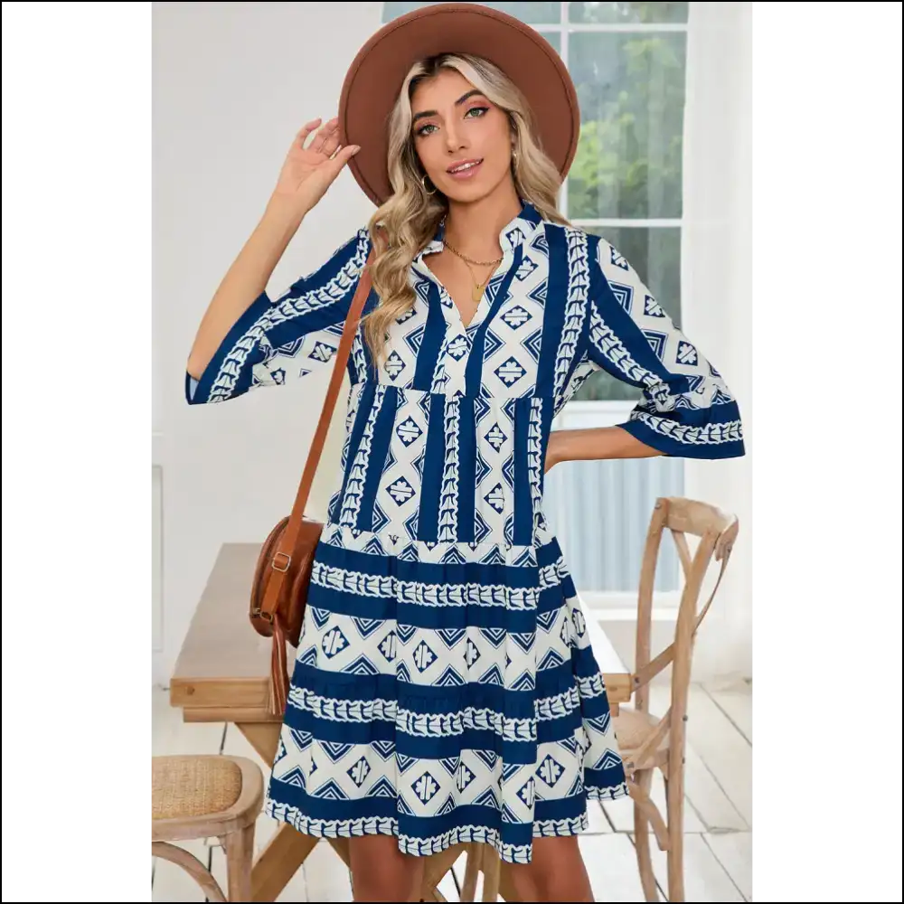 Black Abstract Print Boho Dress: Dress Like you Own the Place 😈 Needful Things - Blue / s - Short Dresses on Sale Worldwide Shipping