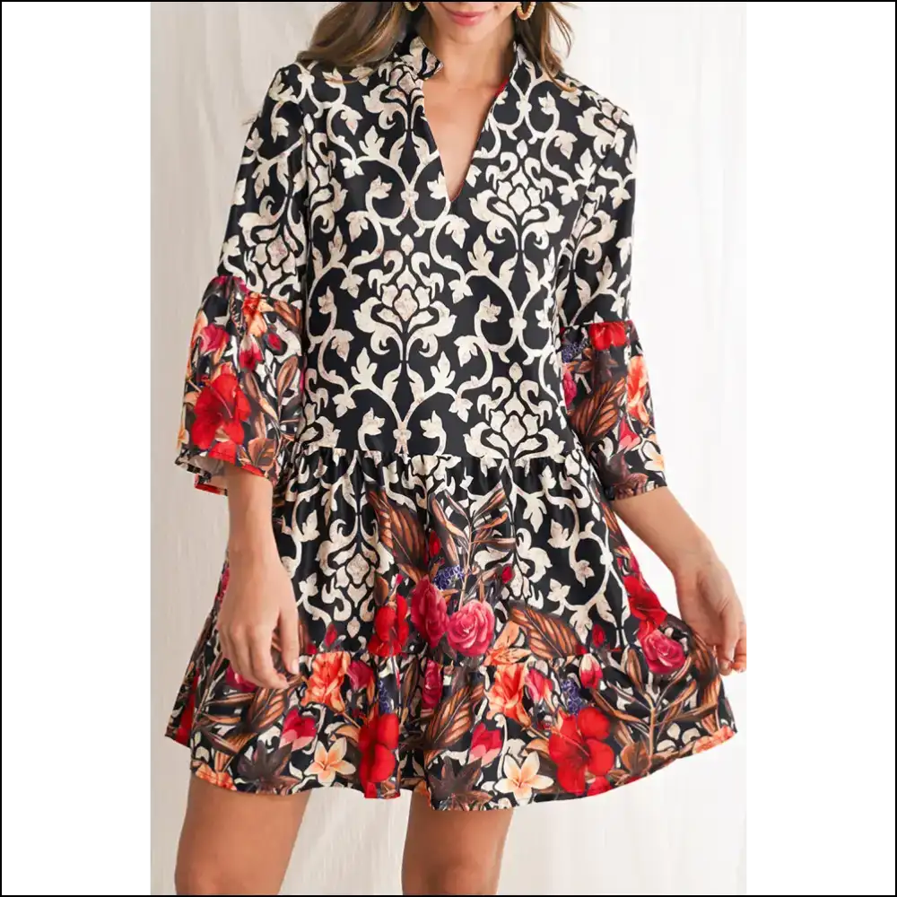 Black Abstract Tiered Mini Dress: Unleash your Inner Hot Mess 😈 - Short Dresses on Sale Worldwide Shipping