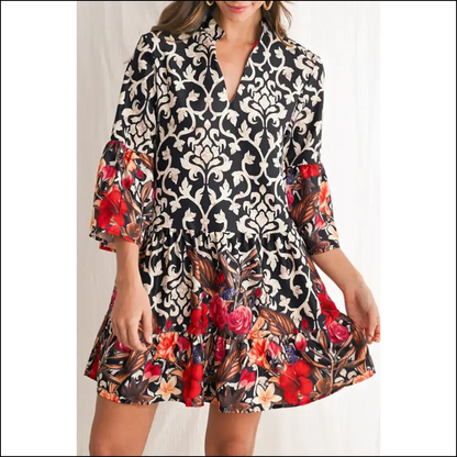 Black Abstract Tiered Mini Dress: Unleash your Inner Hot Mess 😈 - Short Dresses on Sale Worldwide Shipping