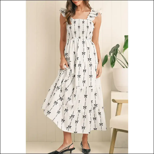 Black Bow Print Dress: Prepare for Bow-tiful Disaster! 🖤 Needful Things - s - Maxi Dresses on Sale Worldwide Shipping