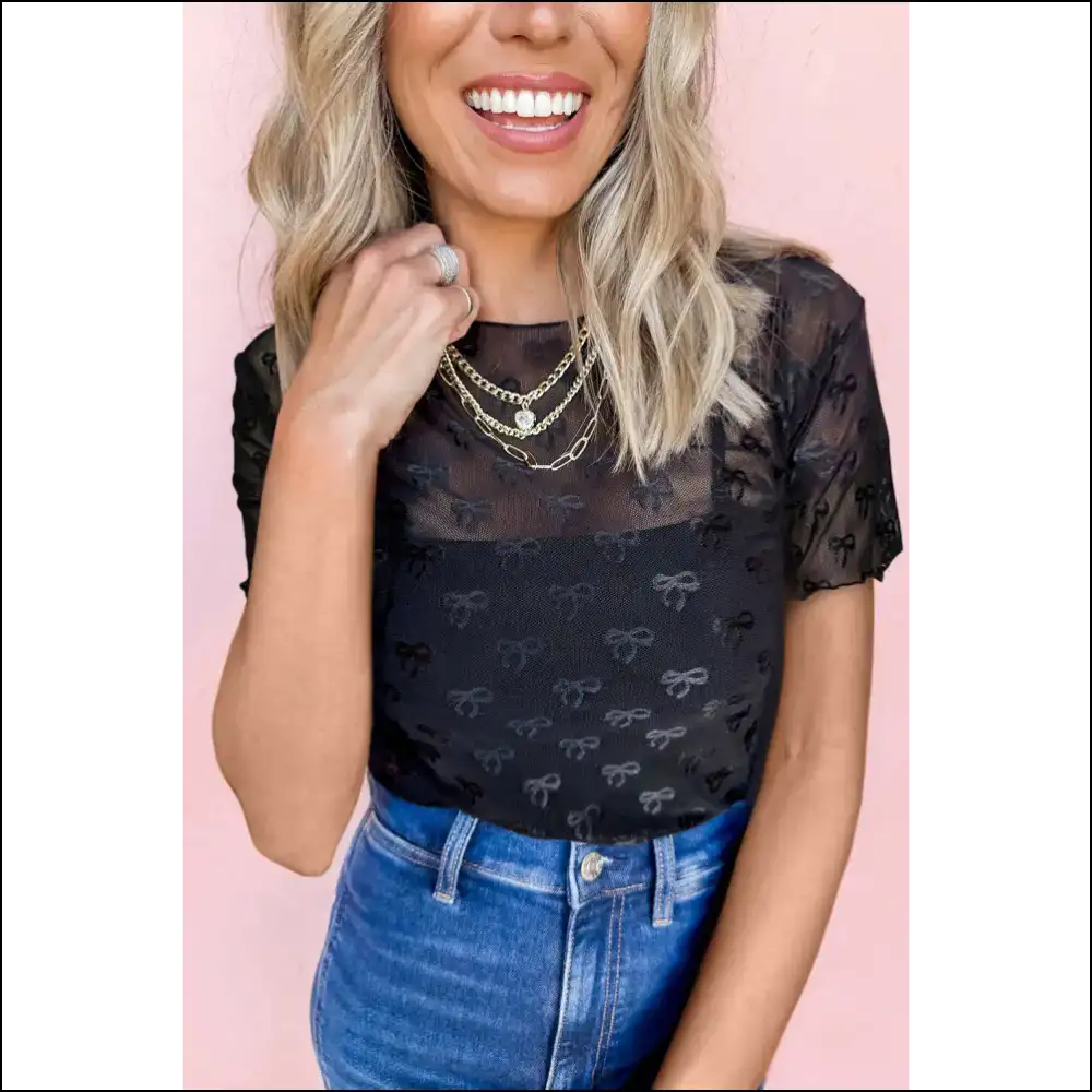 Black Bowknot Sheer Mesh Mock Neck: so It’s Practically Invisible () 😉 Needful Things - Blouses on Sale Worldwide Shipping