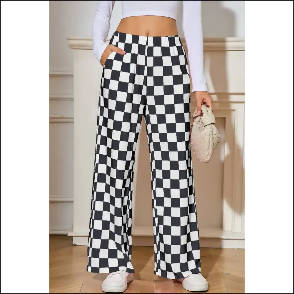 Black Checkered Wide Leg Pants: Pants so Good It’s Criminal 😉 Needful Things - s - on Sale Worldwide Shipping