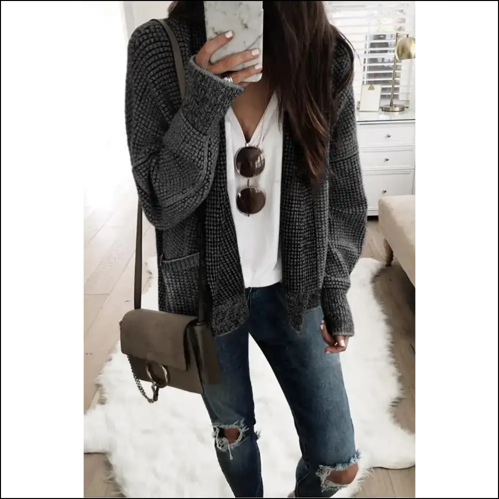 Black Chunky Knit Cardigan: so Cozy You’ll Ghost your Friends 👻 - Gray / s - Cardigans on Sale Worldwide Shipping