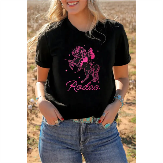 Black Cowgirl Rodeo Graphic Tee - s - Tees t Shirts on Sale Worldwide Shipping