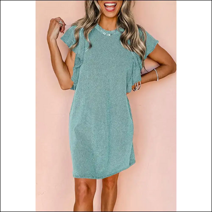 Black Crinkle Rib Mini Dress: Sexy Even Ter a Monday 😈 Needful Things - Aruba Blue / s - Short Dresses on Sale Worldwide Shipping