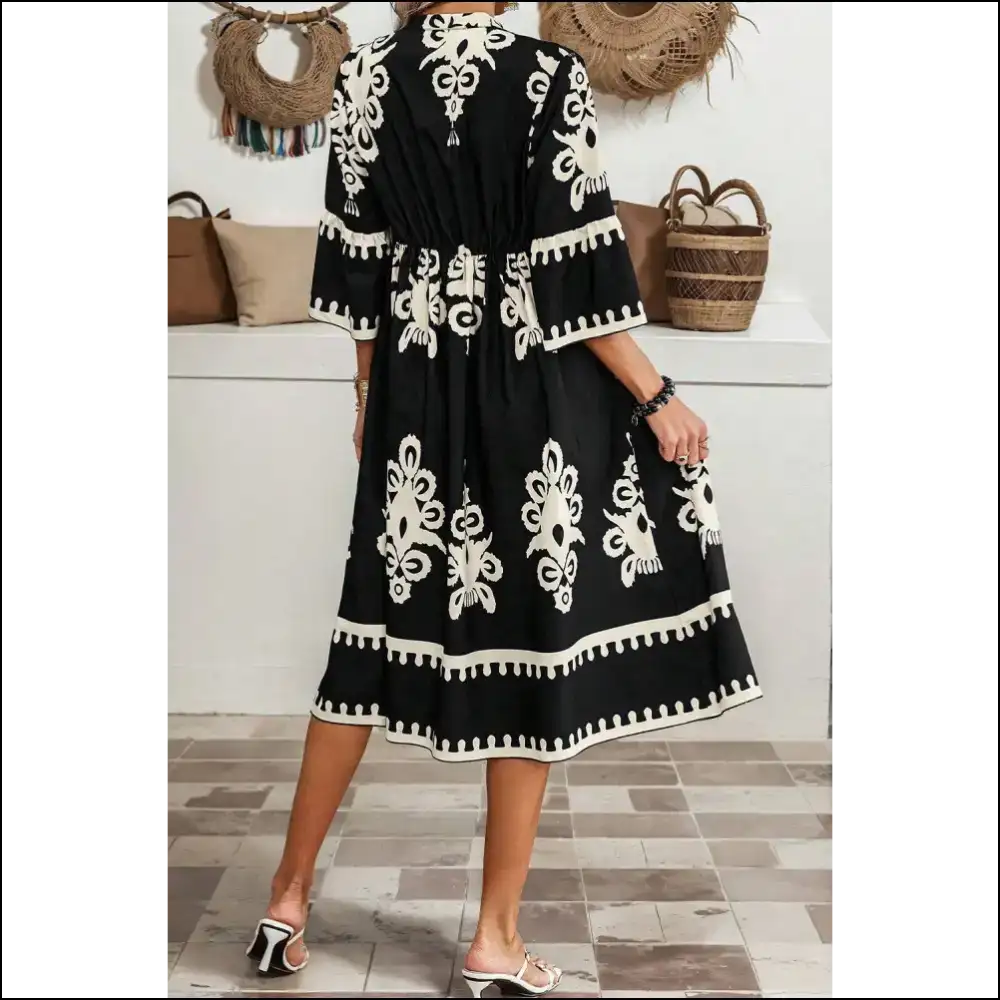 Black Ethnic Print Midi: Dress to Impress (or Confuse your Ex 😈) - Midi Dresses on Sale Worldwide Shipping