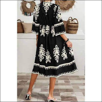 Black Ethnic Print Midi: Dress to Impress (or Confuse your Ex 😈) - Midi Dresses on Sale Worldwide Shipping
