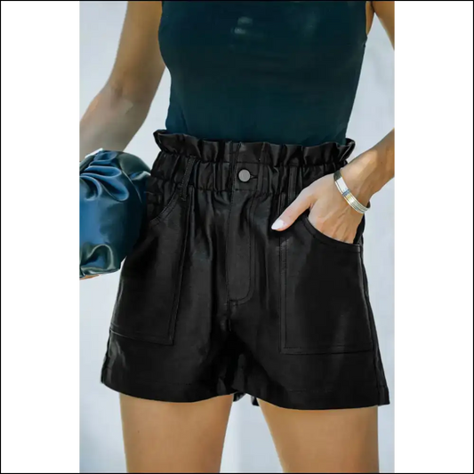 Black Faux Leather Frill Waist Shorts: Dangerously Cute 🔥 Needful Things - Shorts on Sale Worldwide Shipping