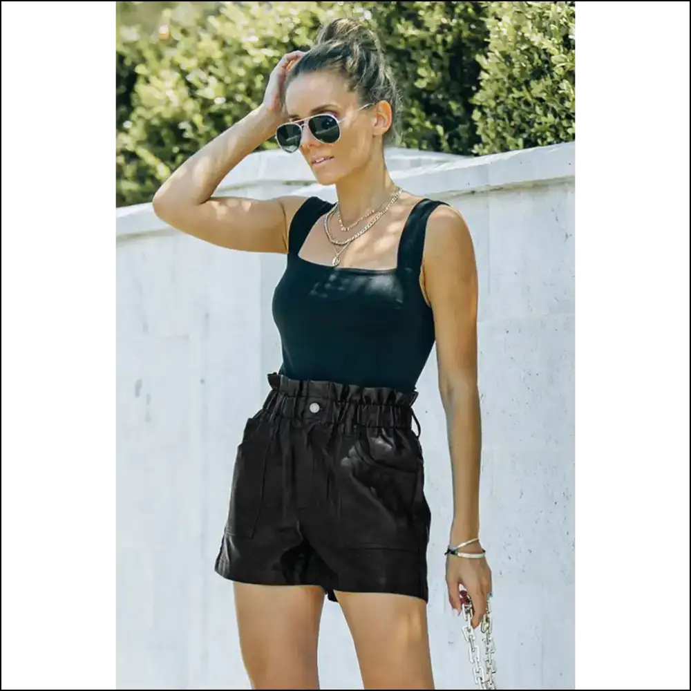 Black Faux Leather Frill Waist Shorts: Dangerously Cute 🔥 Needful Things - Shorts on Sale Worldwide Shipping