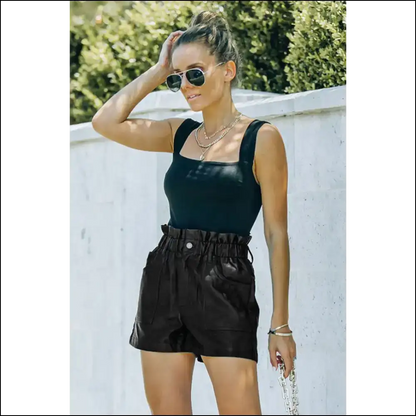 Black Faux Leather Frill Waist Shorts: Dangerously Cute 🔥 Needful Things - Shorts on Sale Worldwide Shipping