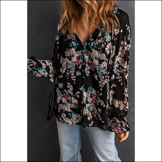 Black Floral Boho Chiffon Blouse Goddess Alert - Xs - Blouses on Sale Worldwide Shipping