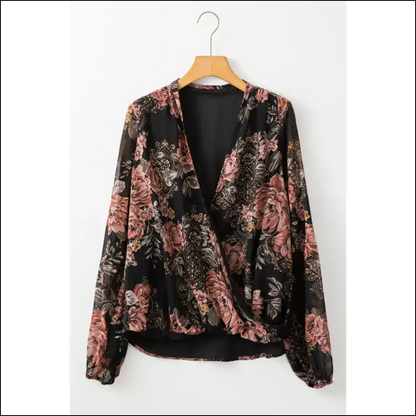 Black Floral Criss Cross v Neck: Bow Down Bitches 👑 Needful Things - Blouses on Sale Worldwide Shipping