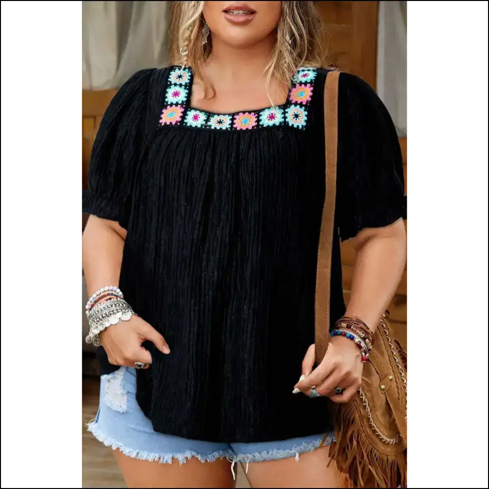 Black Floral Crochet: Goddess Top from Needful Things! 🖤🌸 - 1x - Plus Size Tops on Sale Worldwide Shipping
