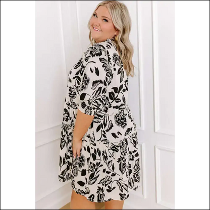 Black Floral Frill Neck Mini Dress: Finally Fabulous! 😈 Needful Things - Plus Size Dresses on Sale Worldwide Shipping