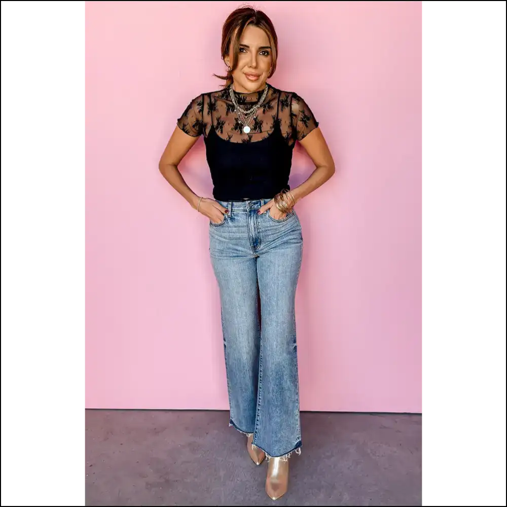 Black Floral Sheer Mesh Blouse: Oops you can See my Bra - Blouses on Sale Worldwide Shipping