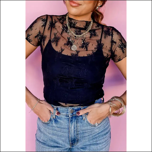 Black Floral Sheer Mesh Blouse: Oops you can See my Bra - s - Blouses on Sale Worldwide Shipping