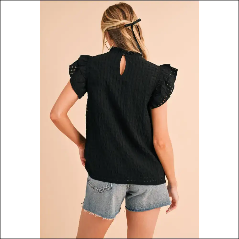 Black Frilled Neck Ruffle: Unleash your Inner Drama Queen! 👑 - Blouses on Sale Worldwide Shipping