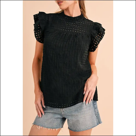 Black Frilled Neck Ruffle: Unleash your Inner Drama Queen! 👑 - s - Blouses on Sale Worldwide Shipping