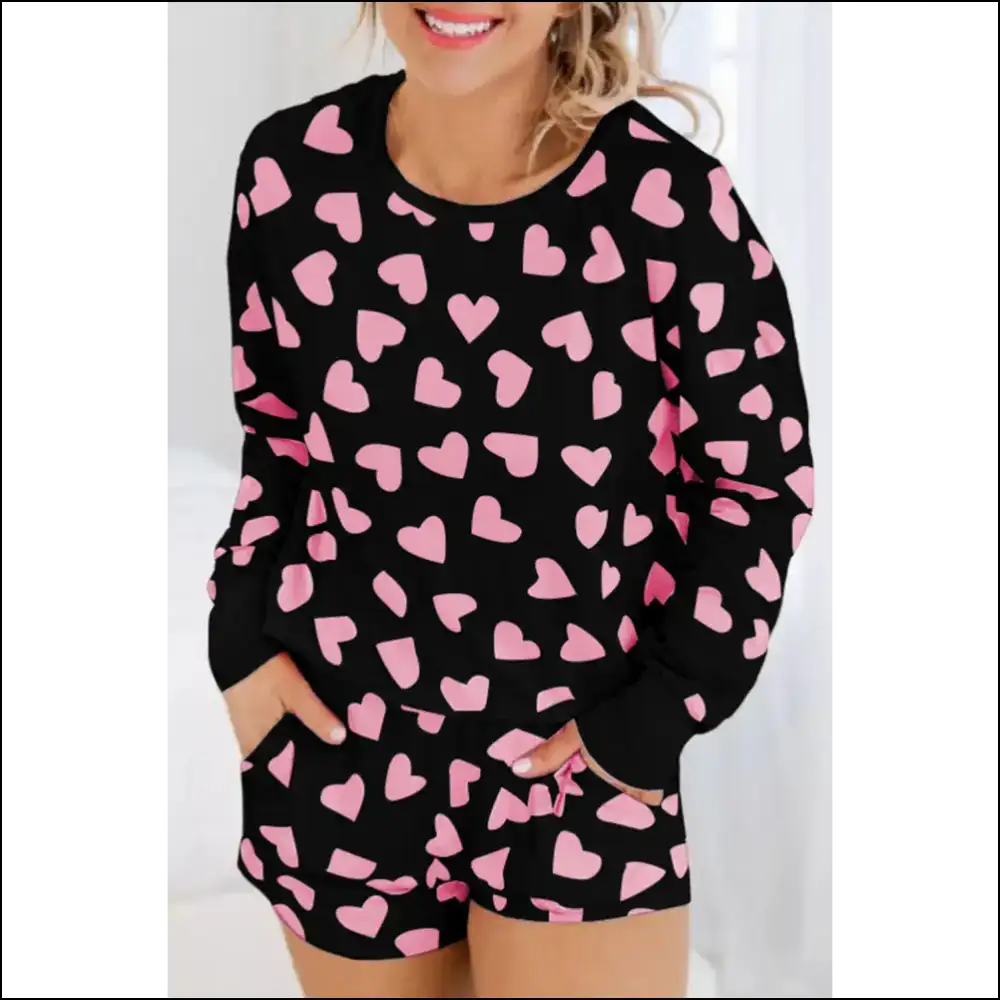 Black Heart Print Long Sleeve: Loungewear for Divas (needful Things) 🖤 - s - Set Two Piece Sets on Sale Worldwide Shipping