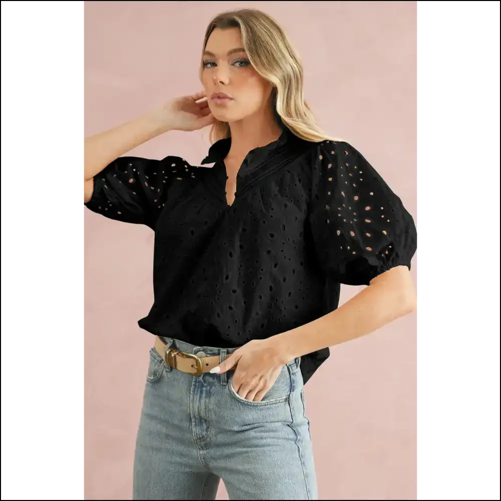 Black Hollow-out Flower Power: so Fancy It’s! 🖤 Needful Things - Blouses on Sale Worldwide Shipping