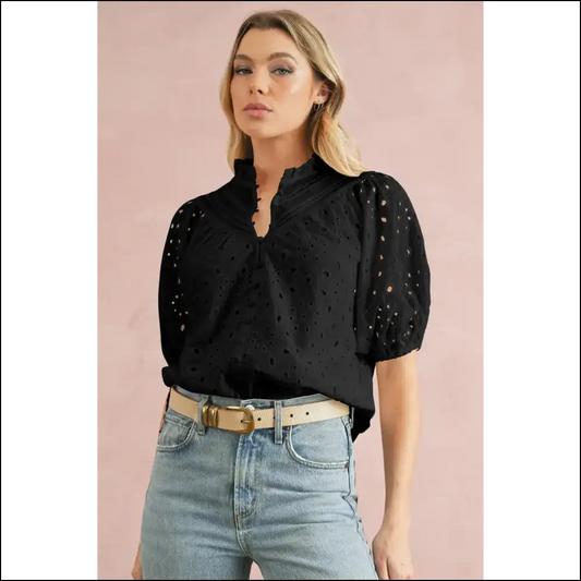Black Hollow-out Flower Power: so Fancy It’s! 🖤 Needful Things - s - Blouses on Sale Worldwide Shipping