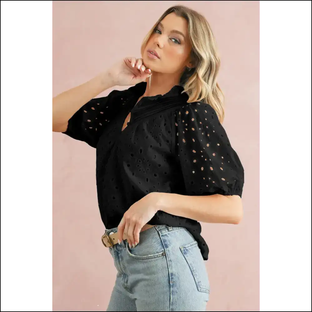 Black Hollow-out Flower Power: so Fancy It’s! 🖤 Needful Things - White / s - Blouses on Sale Worldwide Shipping
