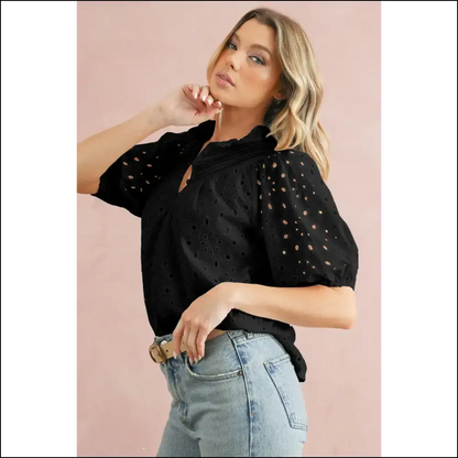 Black Hollow-out Flower Power: so Fancy It’s! 🖤 Needful Things - White / s - Blouses on Sale Worldwide Shipping