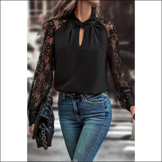 Black Keyhole Neckline Blouse: Prepare for Compliments - s - Blouses on Sale Worldwide Shipping
