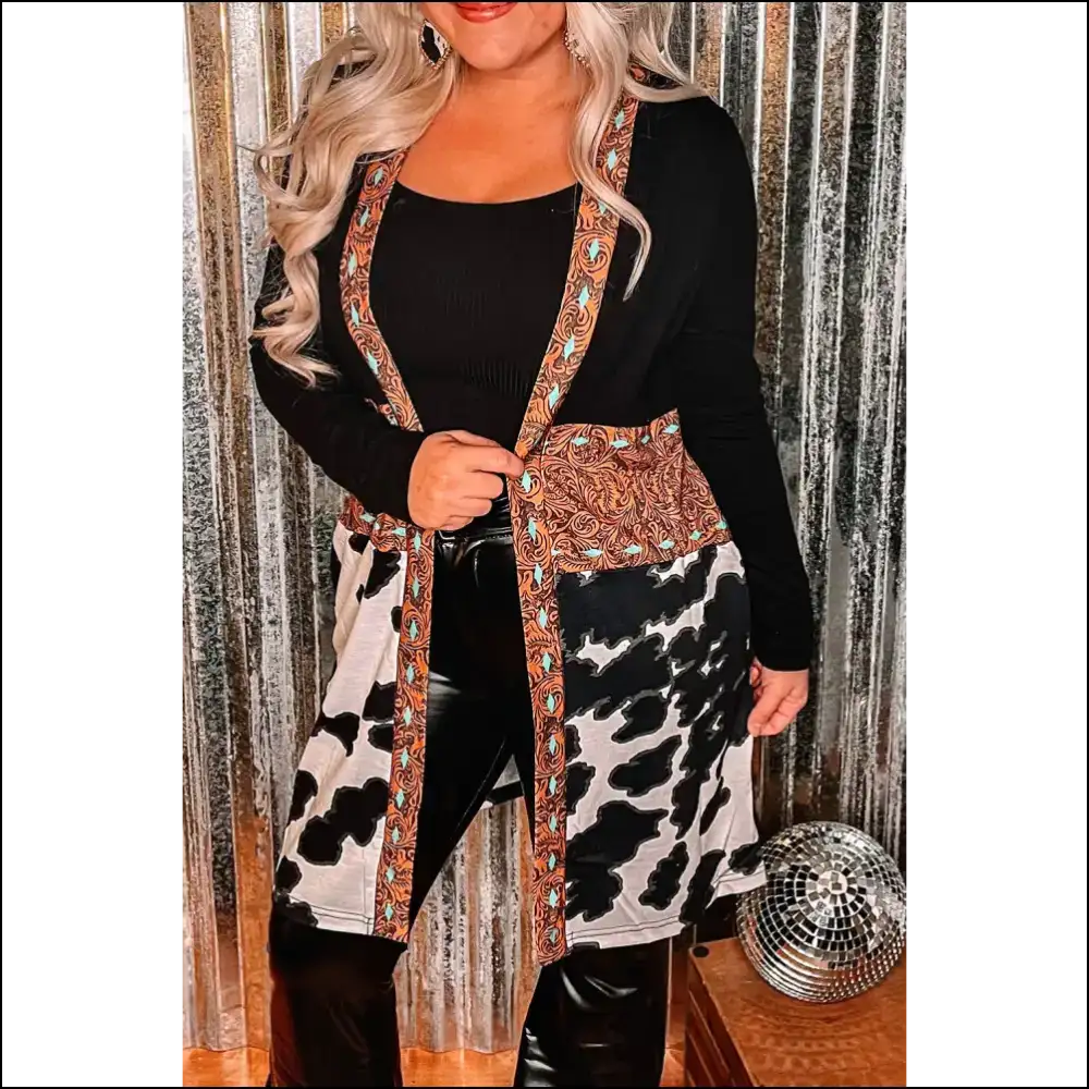 Black Paisley Animal Print Long Cardigan: Conquer the World Fab! 😈 - Cardigans on Sale Worldwide Shipping