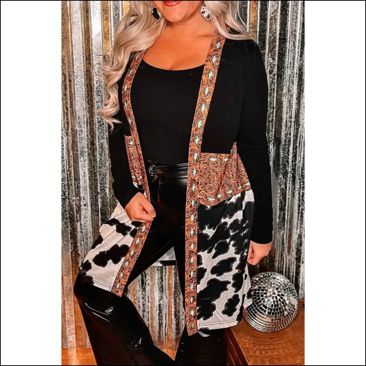 Black Paisley Animal Print Long Cardigan: Conquer the World Fab! 😈 - Xs - Cardigans on Sale Worldwide Shipping
